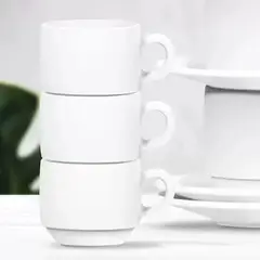 NADIR - Set 6 Taza Cafe De 90mL Opaline Porcelana Blanca