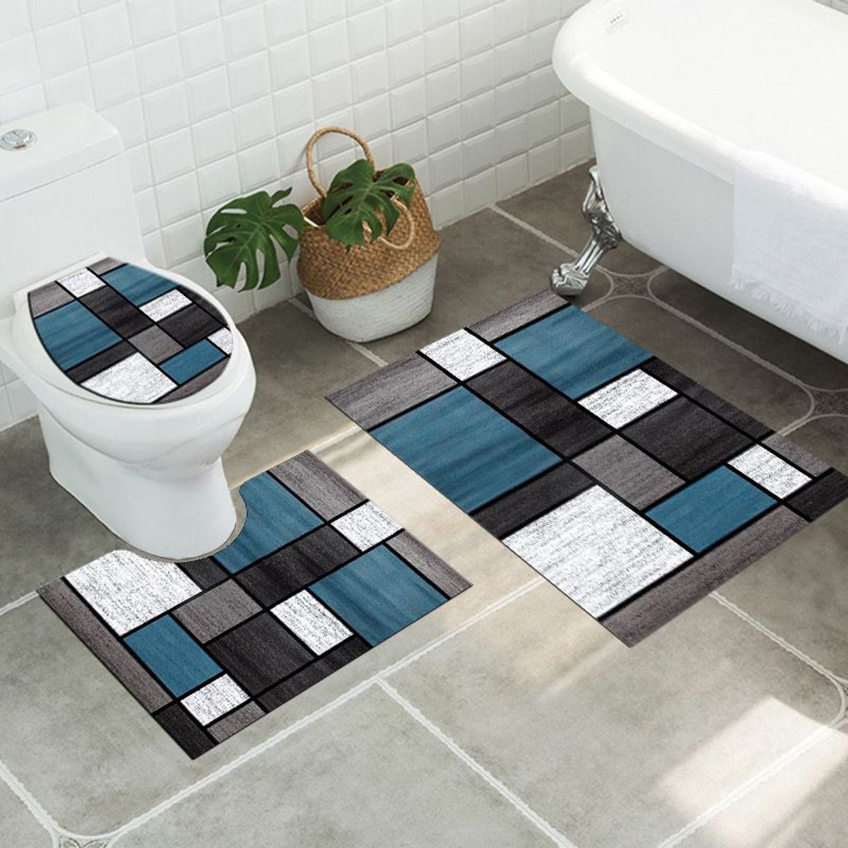 GENERICO - ALFOMBRAS PARA BAÑO PACK DE 3 ALFOMBRAS LISAS CON DISEÑOS 3D