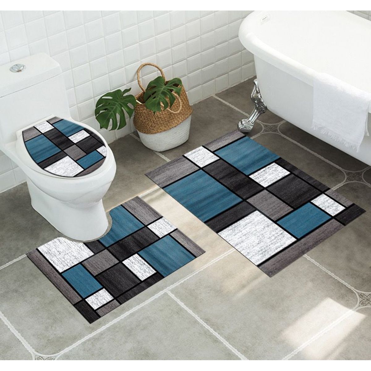 GENERICO - ALFOMBRAS PARA BAÑO PACK DE 3 ALFOMBRAS LISAS CON DISEÑOS 3D