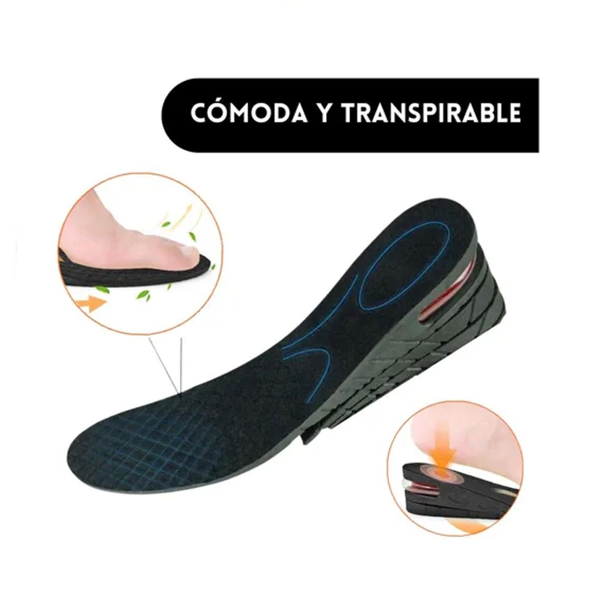 GENERICO - 2 plantilla de altura taloneras gel aumenta estatura 3-6cm