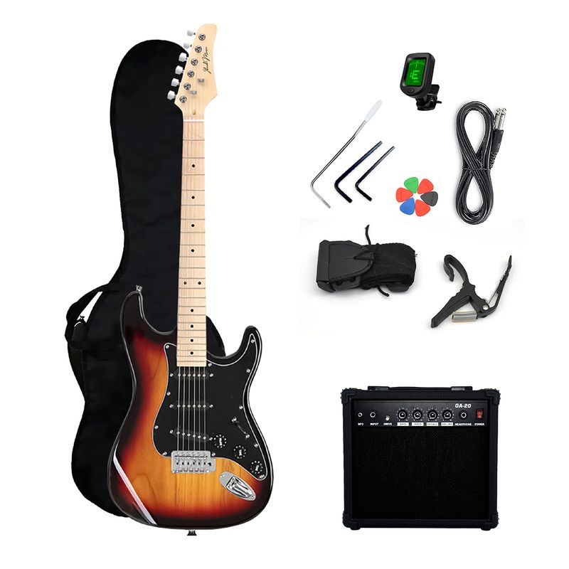 IBRAH - Guitarra Eléctrica Strato Ibrah + Amplif + Accesorios Cafe