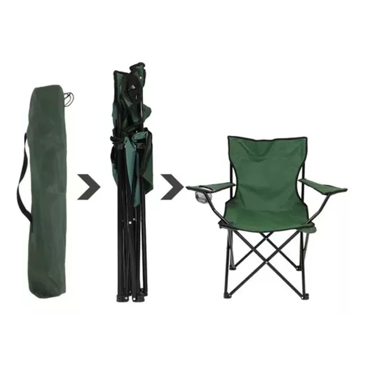 GENERICO - Silla plegable de playa camping con bolso de porta vasos verde