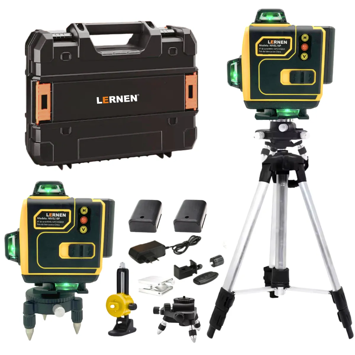 LERNEN - Nivel Laser Profesional 16 Líneas + Maletín + Trípode + 2 Baterías