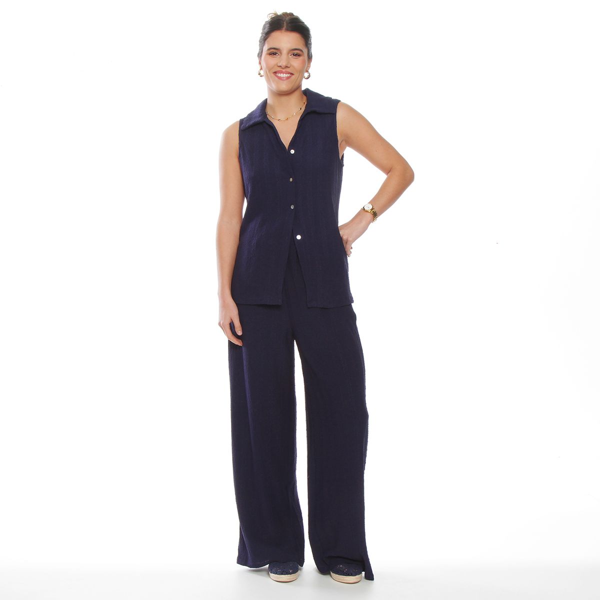 WADOS - CONJUNTO BLUSA SIN MANGA Y PANTALON WIDE LEG