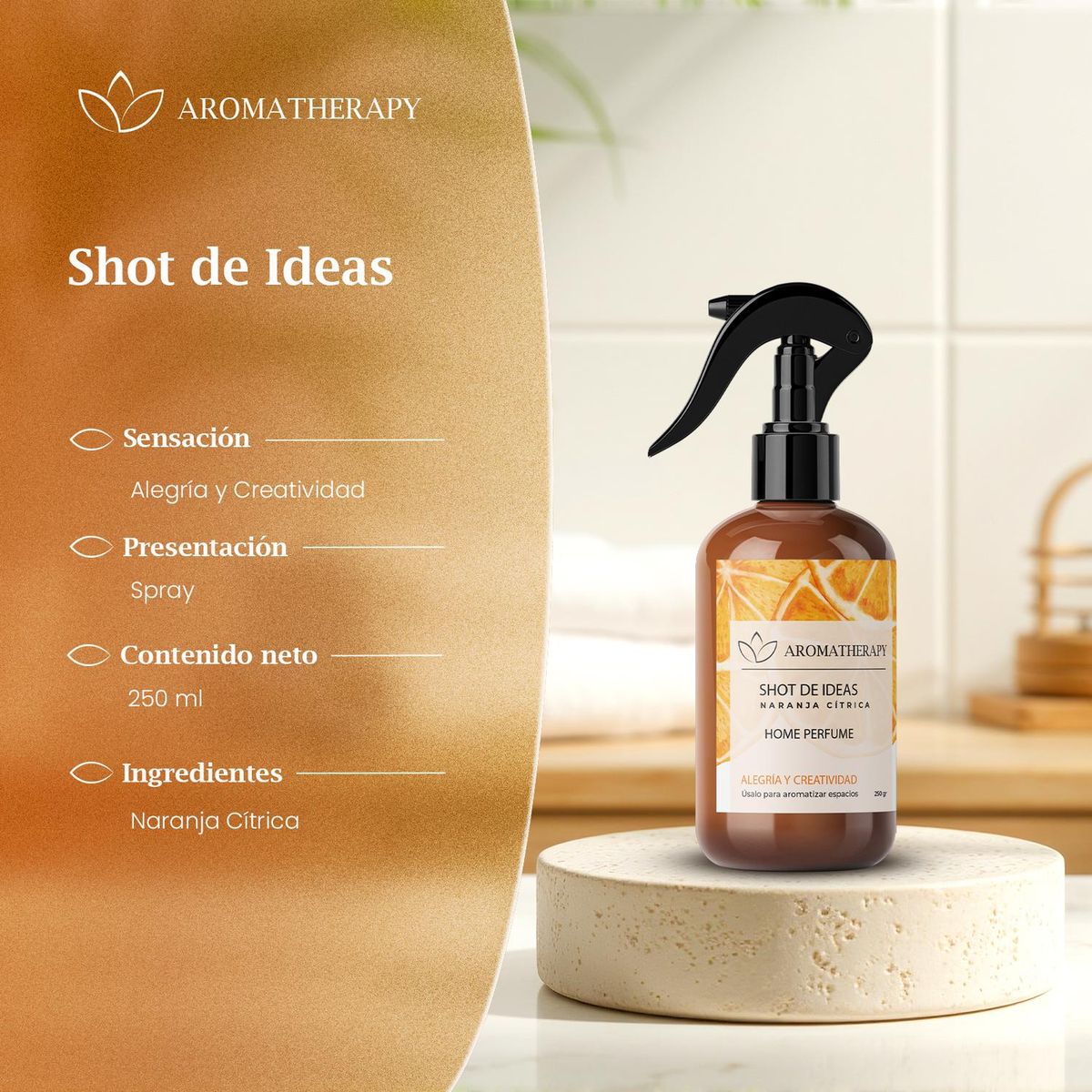 OKAERI - HOME SPRAY AROMATHERAPY 250 mL - Naranja claro