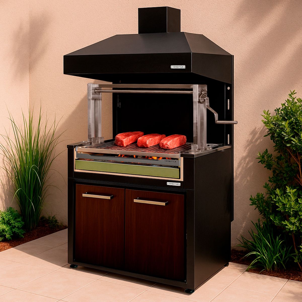 VERSATILE - Parrilla  Módulo  Carbón  900 Puertas  Termolaminado + Campana