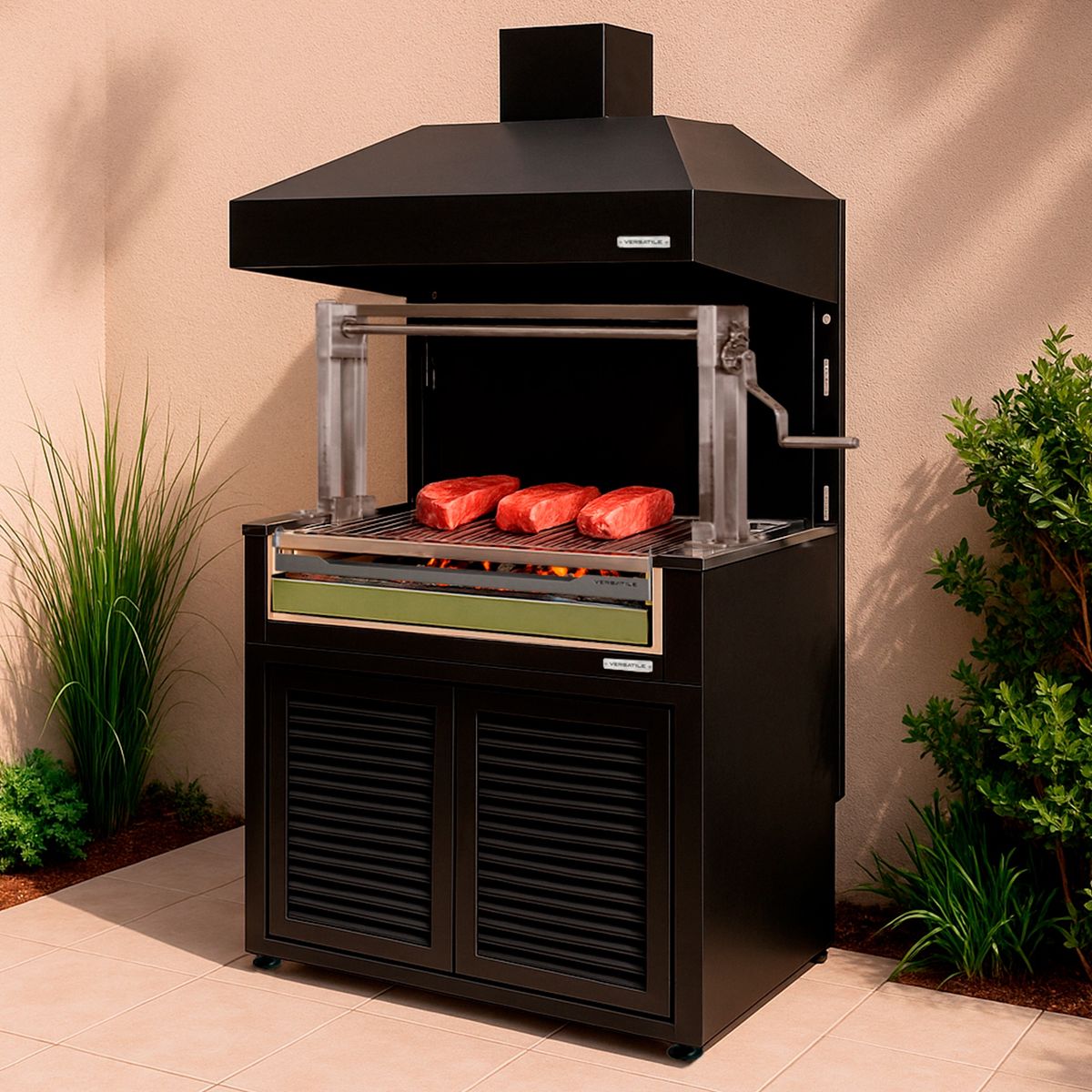 VERSATILE - Parriila Módulo Carbón  900 Puertas  Acero + Campana