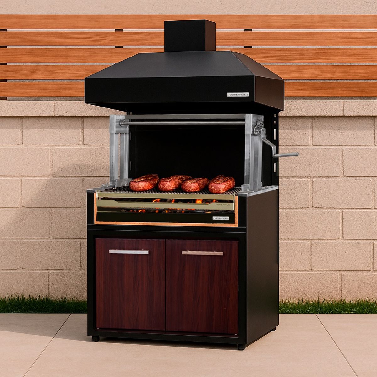 VERSATILE - Parrilla Módulo Carbón 1065 Puertas  Termolaminado + Campana