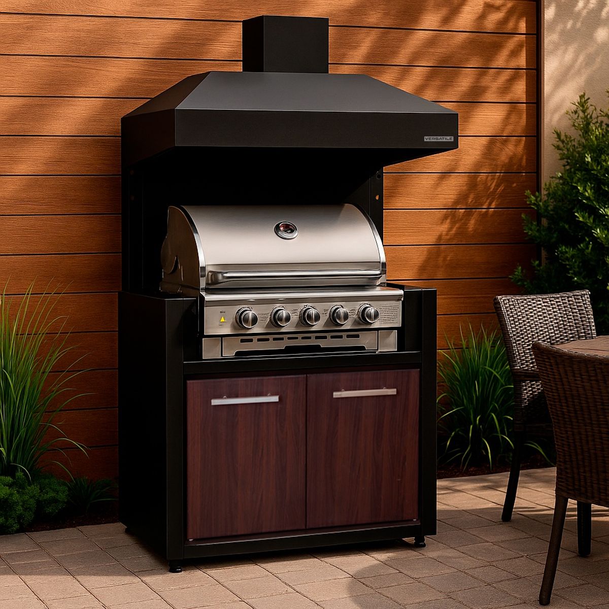 VERSATILE - Módulo Parrilla Gas 900 Puertas Termolaminado + Campana