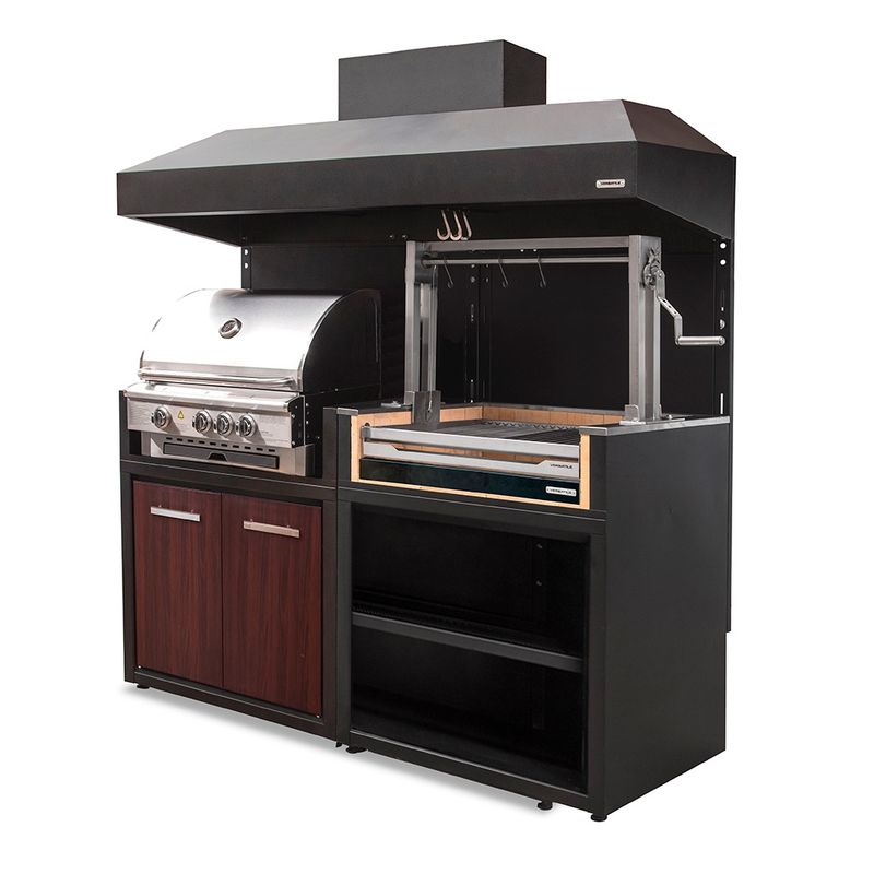 VERSATILE - Parrilla Doble Carbón -Gas  900 - Puertas  Gas  Termolaminado + Campana
