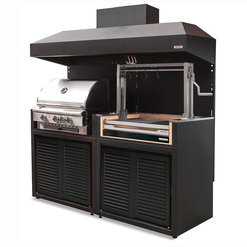 VERSATILE - Parrilla Doble  Carbón -Gas 1065 con Puertas  Acero + Campana
