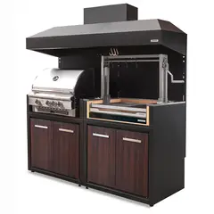 VERSATILE - Parrilla Doble Carbón Gas 1065 -900 Puertas Termolaminado + Campana