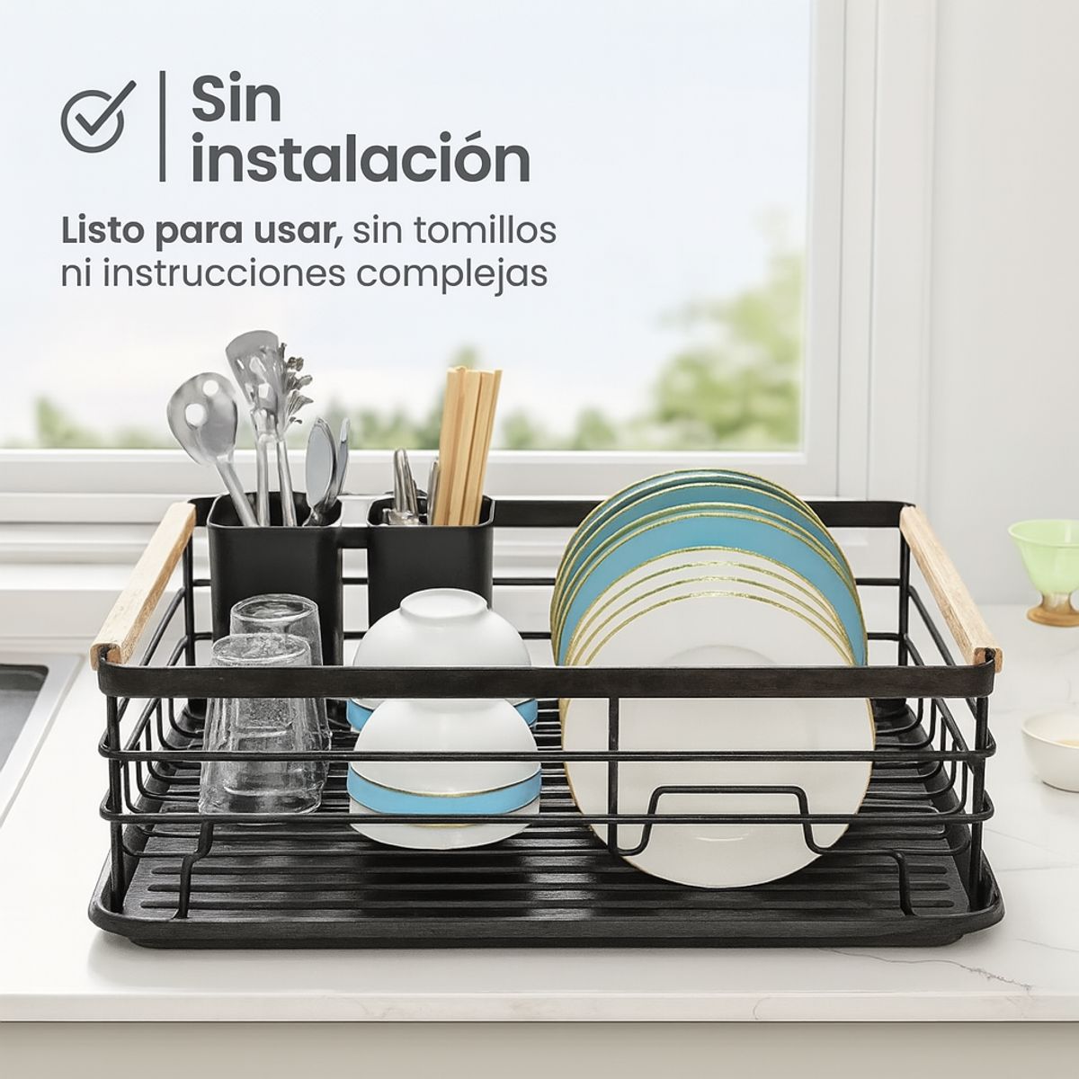 MP - Secaplatos Escurridor Platera Acero Carbono Con Cubiertero