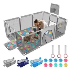 HAZ TU CLICK - Corral Seguridad Bebes Con Aro De Basket 180cm Gris