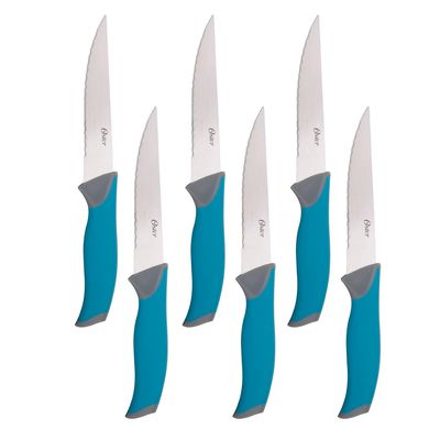 Imagen 2 del producto Set Cuchillos acero inoxidable Lindbergh 14 pcs mango azul y taco de madera negro