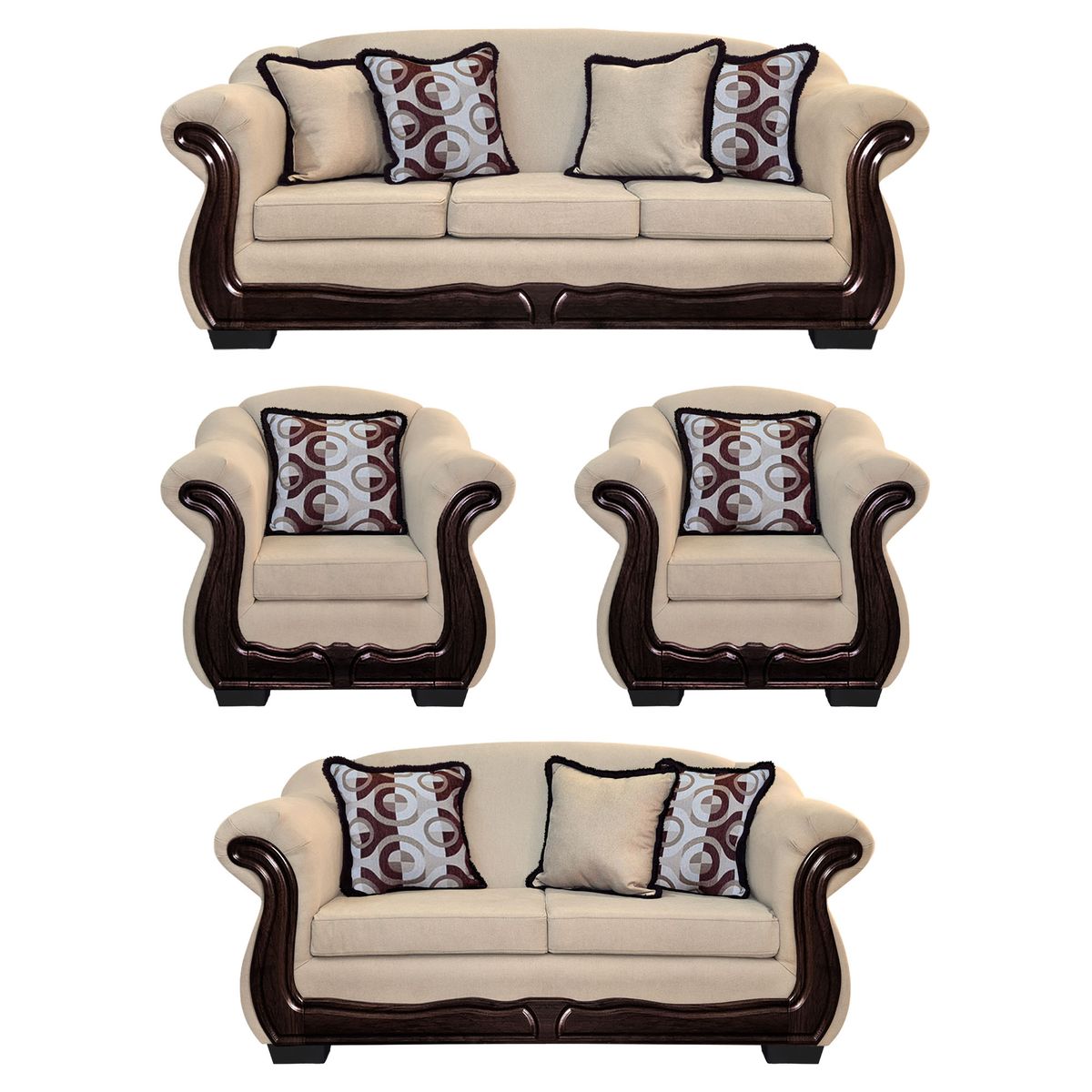 AMERICA DECORA - Living Con Resorte Estructural 9 Cuerpos Búfalo 4+3+1+1 Chenille Beige