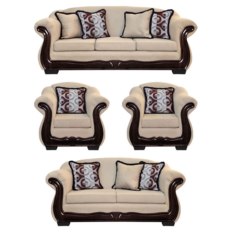 AMERICA DECORA - Living Con Resorte Estructural 9 Personas Búfalo 4+3+1+1 Chenille Beige