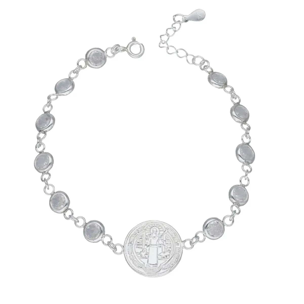 GENERICO - Pulsera San Benito Protector Plata Con Circones