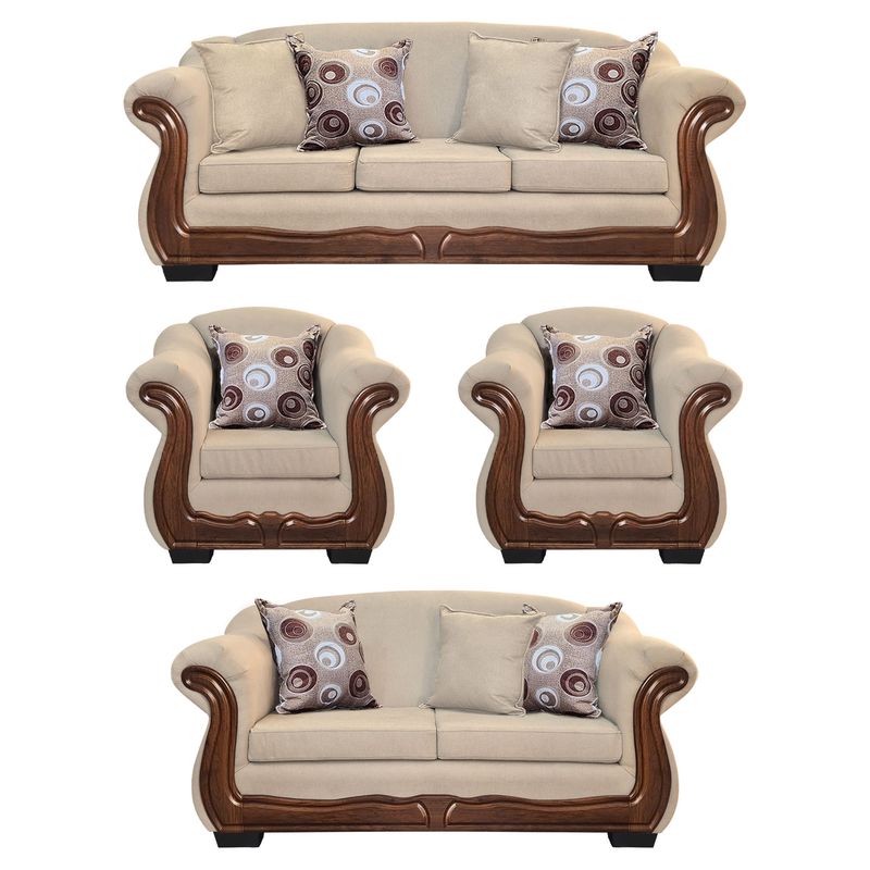 AMERICA DECORA - Living Con Resorte Estructural 9 Personas Búfalo 4+3+1+1 Chenille Beige X
