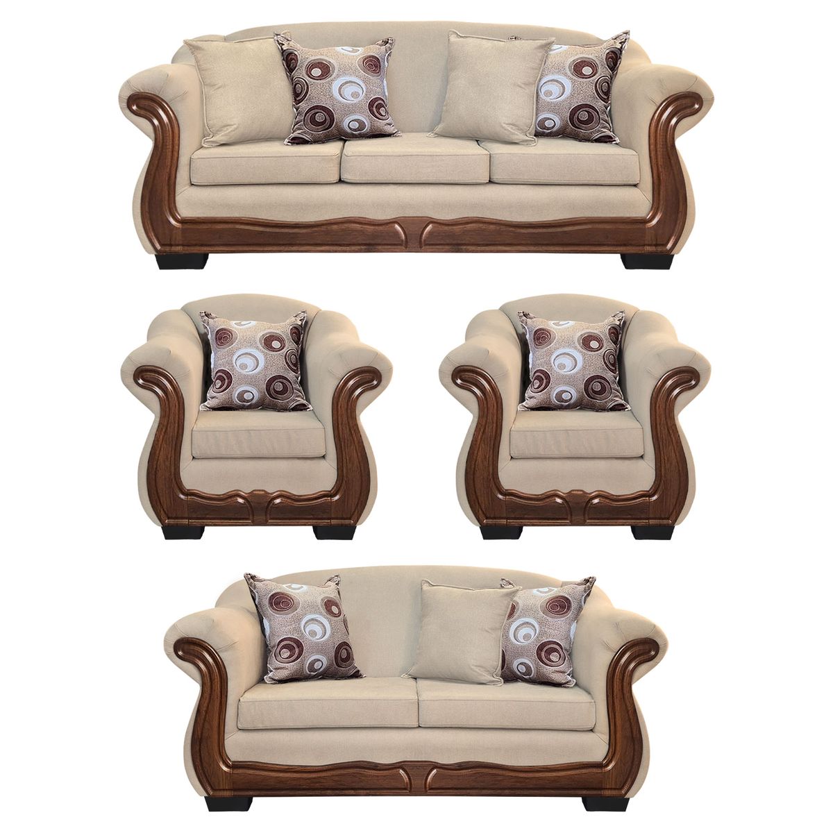 AMERICA DECORA - Living Con Resorte Estructural 9 Cuerpos Búfalo 4+3+1+1 Chenille Beige X.
