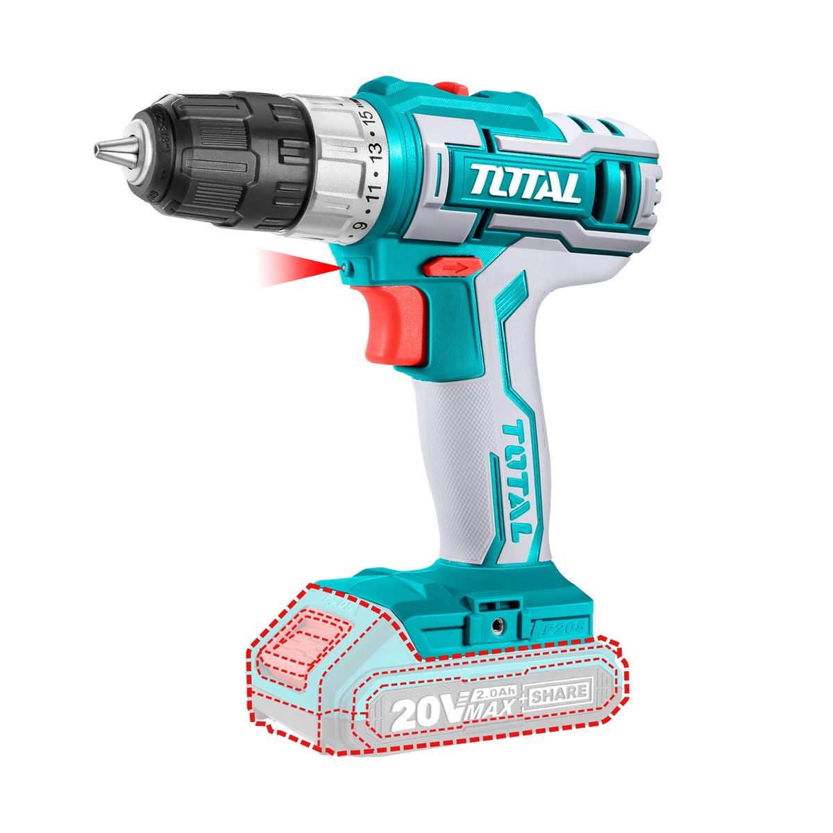 TOTAL TOOLS - Taladro Inalámbrico 20V 10 mm 45NM Litio Ion Total