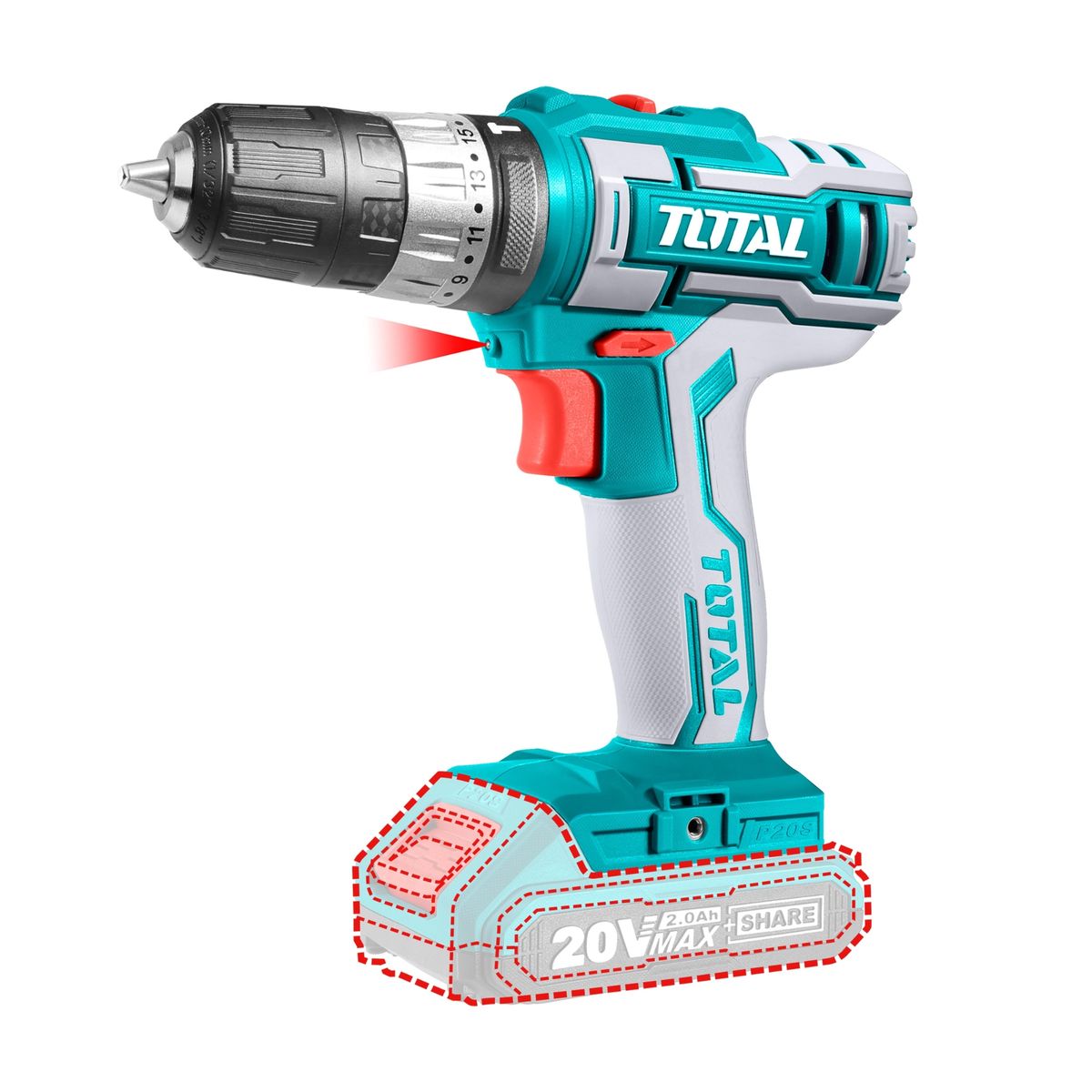 TOTAL TOOLS - Taladro Inalámbrico de impacto 20V 10 mm 45NM Litio Ion Total
