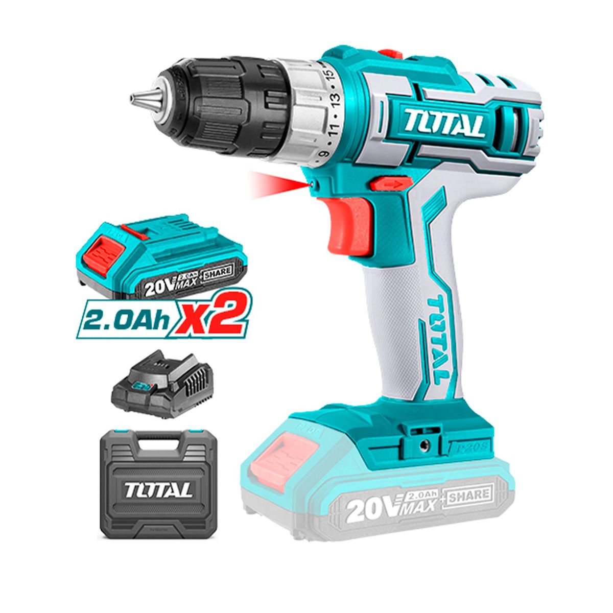 TOTAL TOOLS - Taladro Inalámbrico 20V 10 mm Litio Ion Total