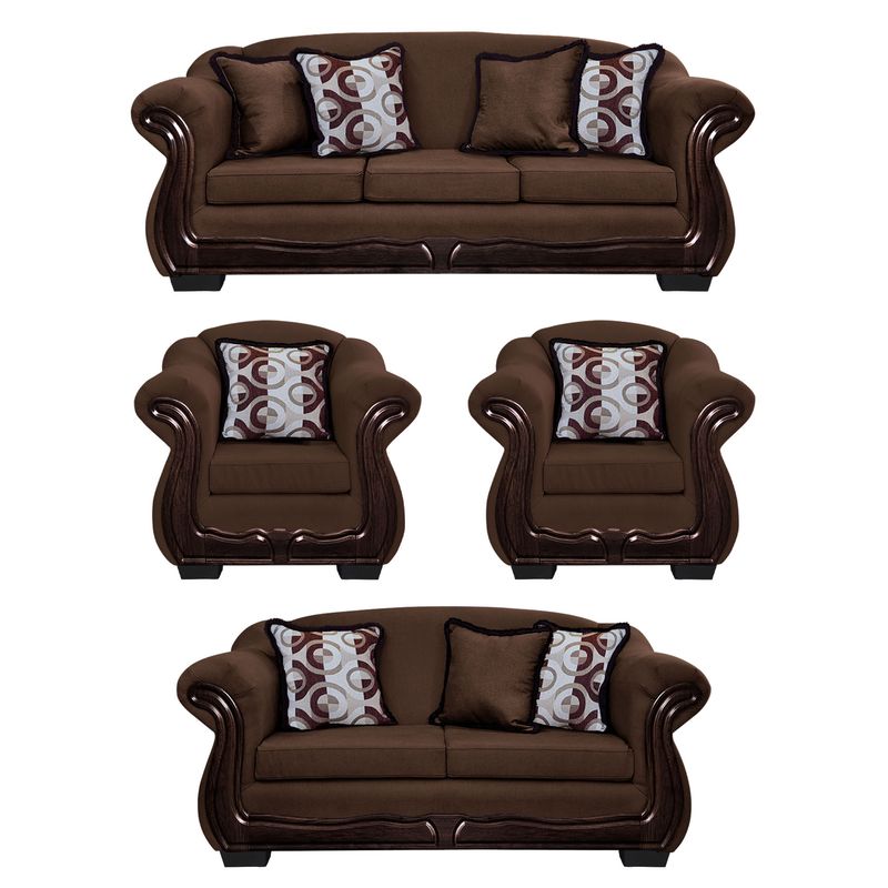 AMERICA DECORA - Living Con Resorte Estructural Búfalo 9 Personas Búfalo 4+3+1+1 Chenille Café