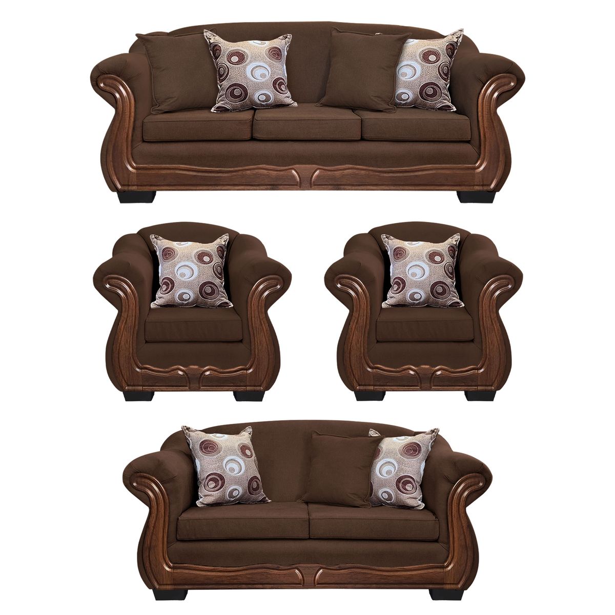AMERICA DECORA - Living Con Resorte Estructural 9 Cuerpos Búfalo 4+3+1+1 Chenille Café X
