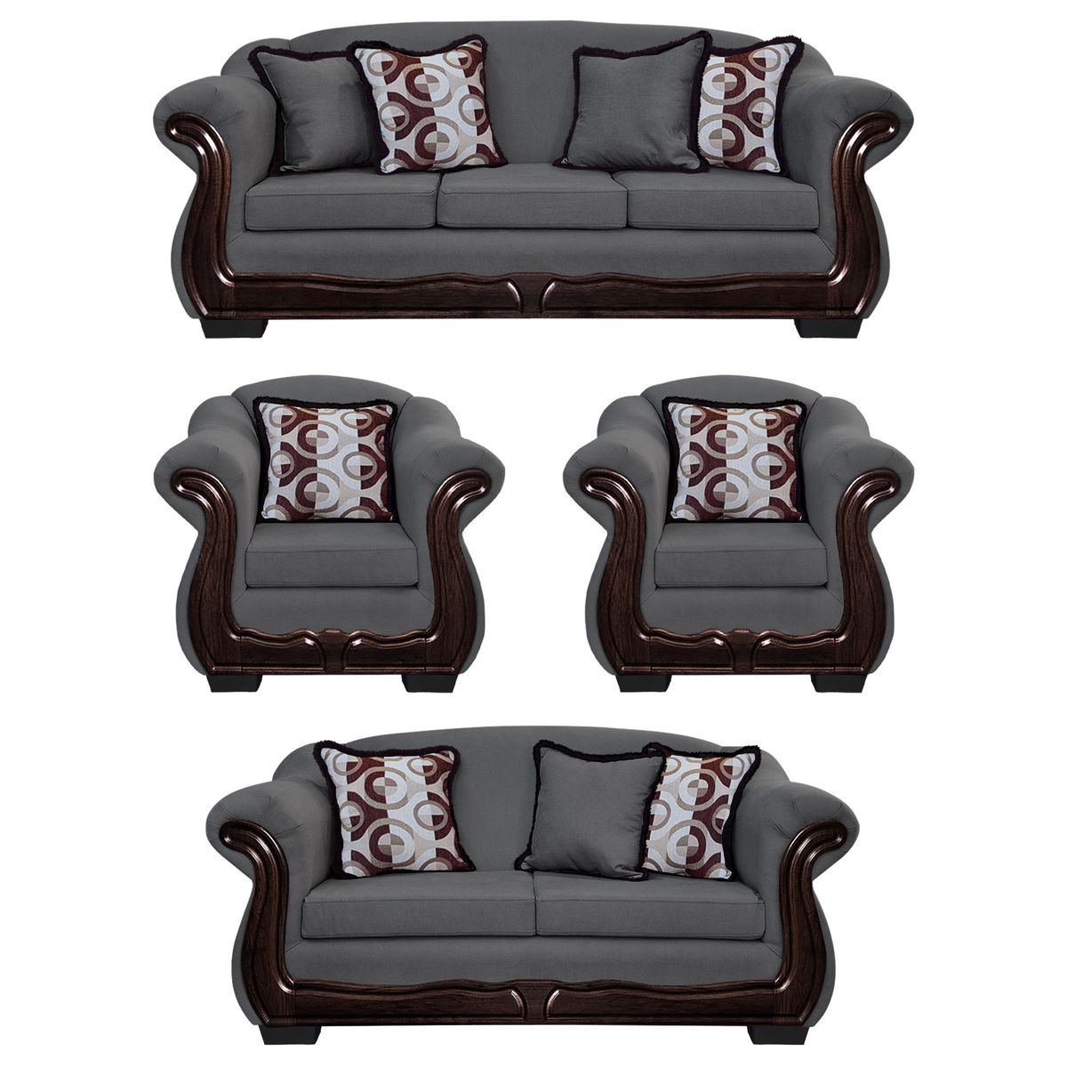 AMERICA DECORA - Living Con Resorte Estructural 9 Cuerpos Búfalo 4+3+1+1 Chenille Gris