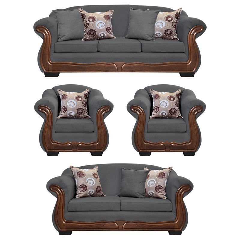 AMERICA DECORA - Living Con Resorte Estructural 9 Personas Búfalo  4+3+1+1 Chenille Gris X