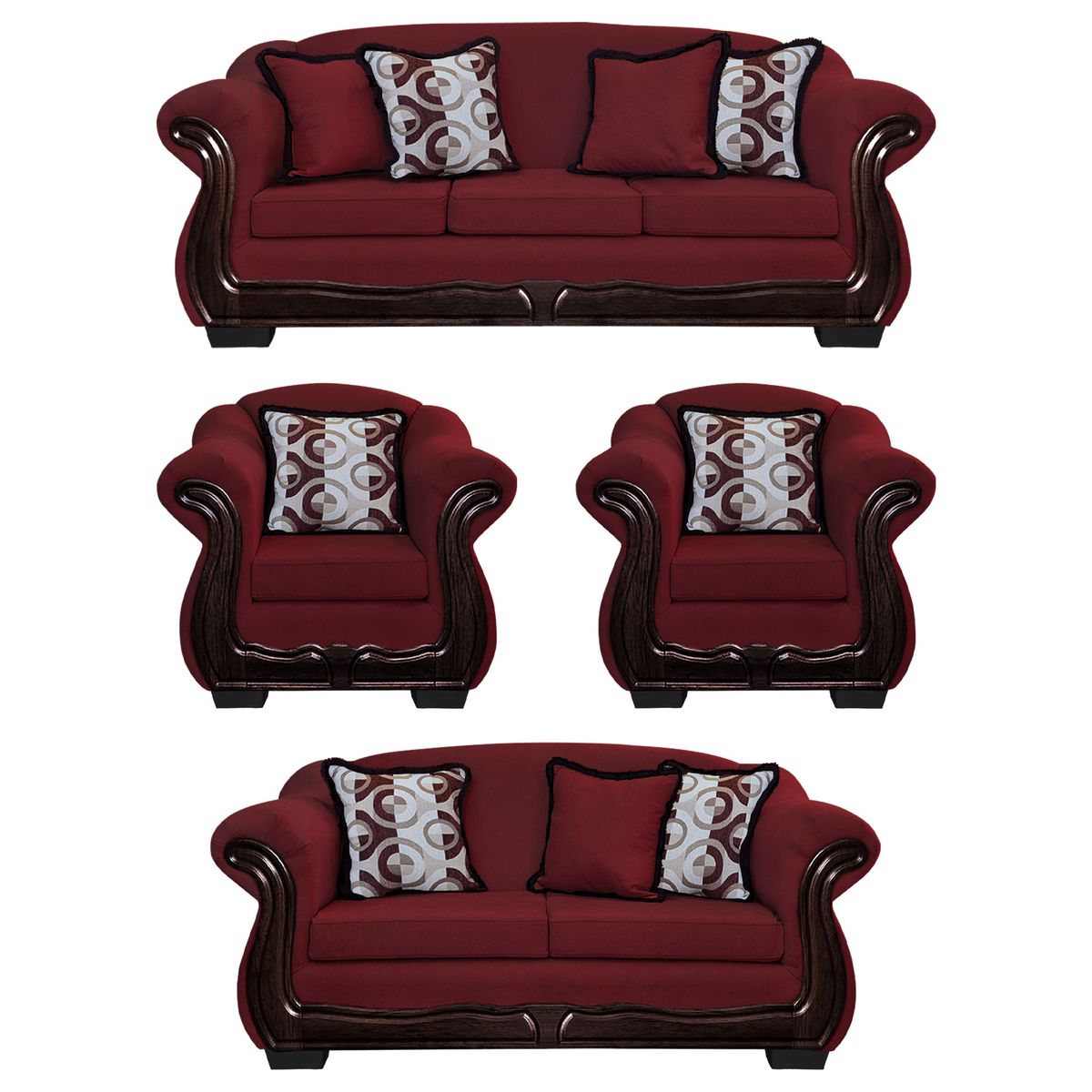 AMERICA DECORA - Living Con Resorte Estructural 9 Cuerpos Búfalo 4+3+1+1 Chenille Rojo
