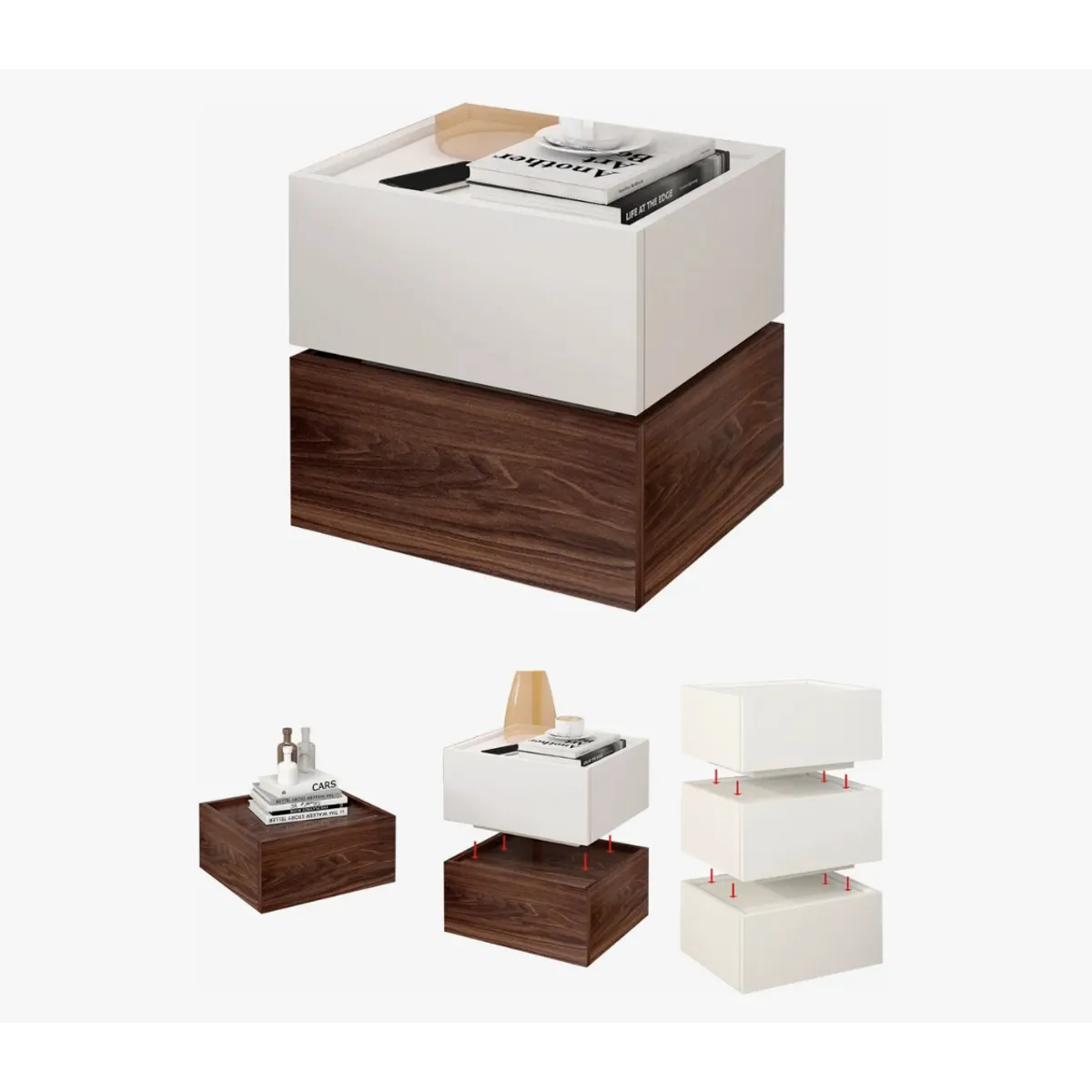 HOMER DESIGN - Velador Vanguardia Combinable 2 Cajones 45x47x34cm Melamina.