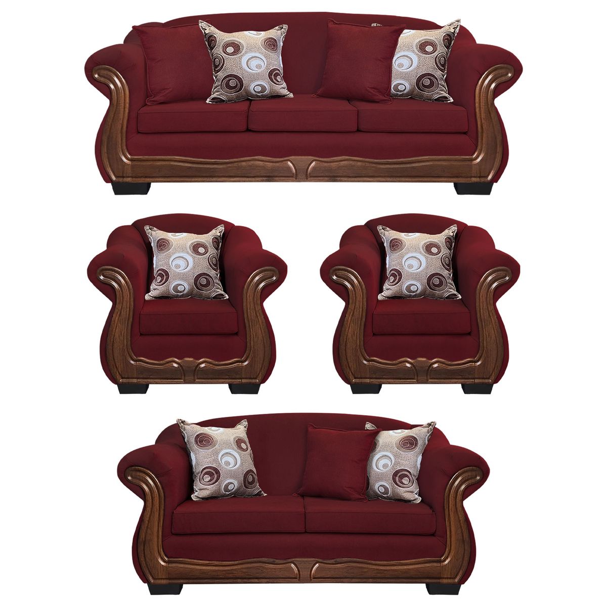 AMERICA DECORA - Living Con Resorte Estructural 9 Cuerpos Búfalo 4+3+1+1 Chenille Rojo X