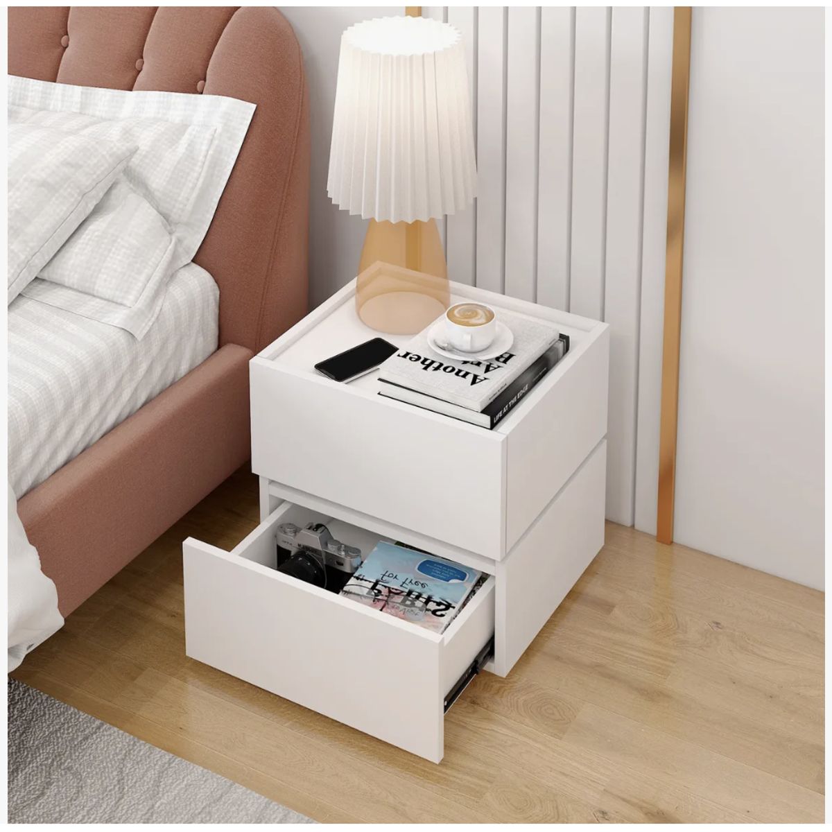 HOMER DESIGN - Velador Vanguardia Combinable 2 Cajones 45x47x34cm Melamina