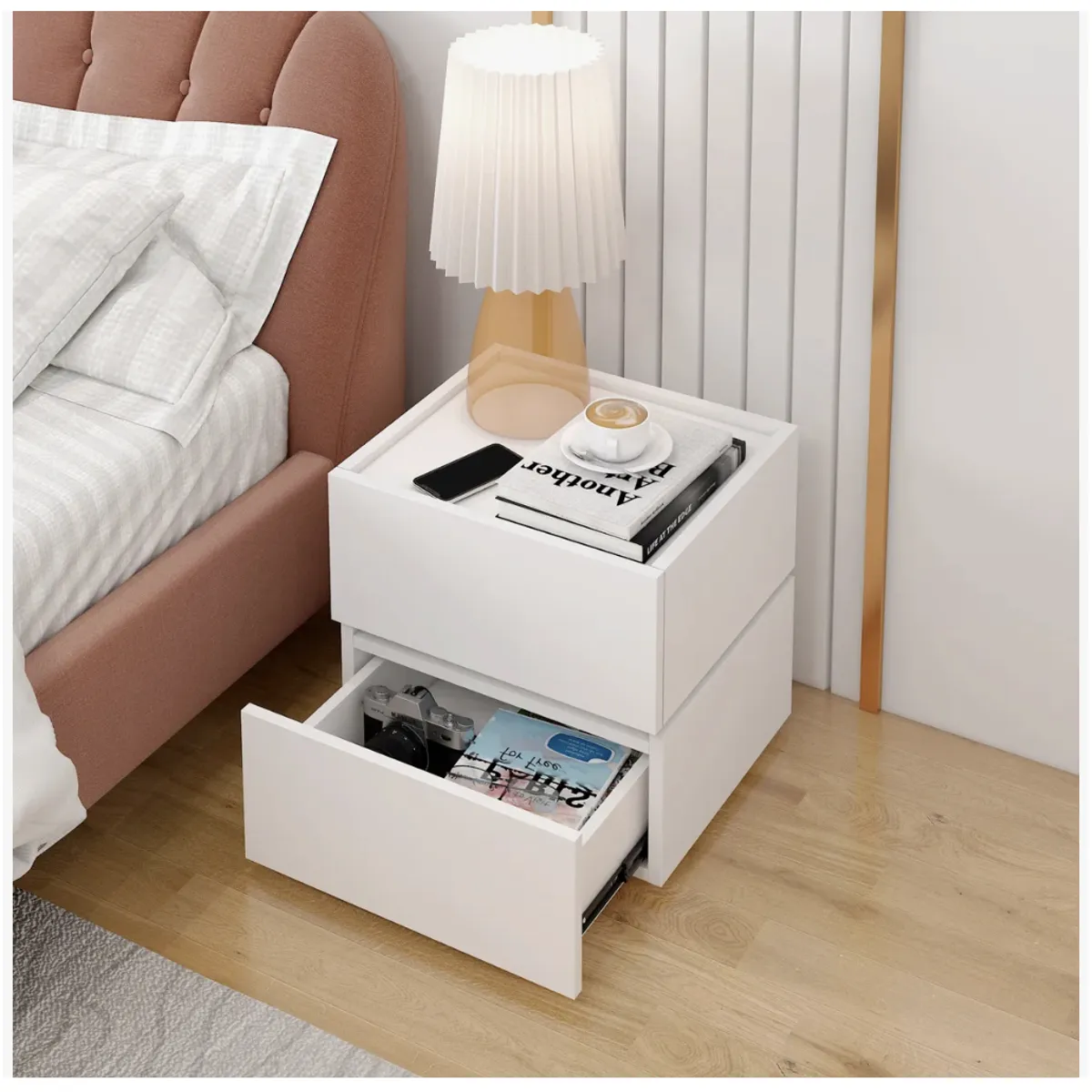 HOMER DESIGN - Velador Vanguardia Combinable 2 Cajones 45x47x34cm Melamina