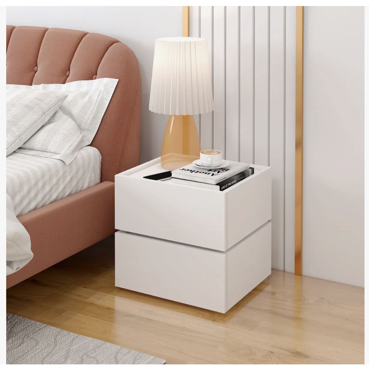 HOMER DESIGN - Velador Vanguardia Combinable 2 Cajones 45x47x34cm Melamina