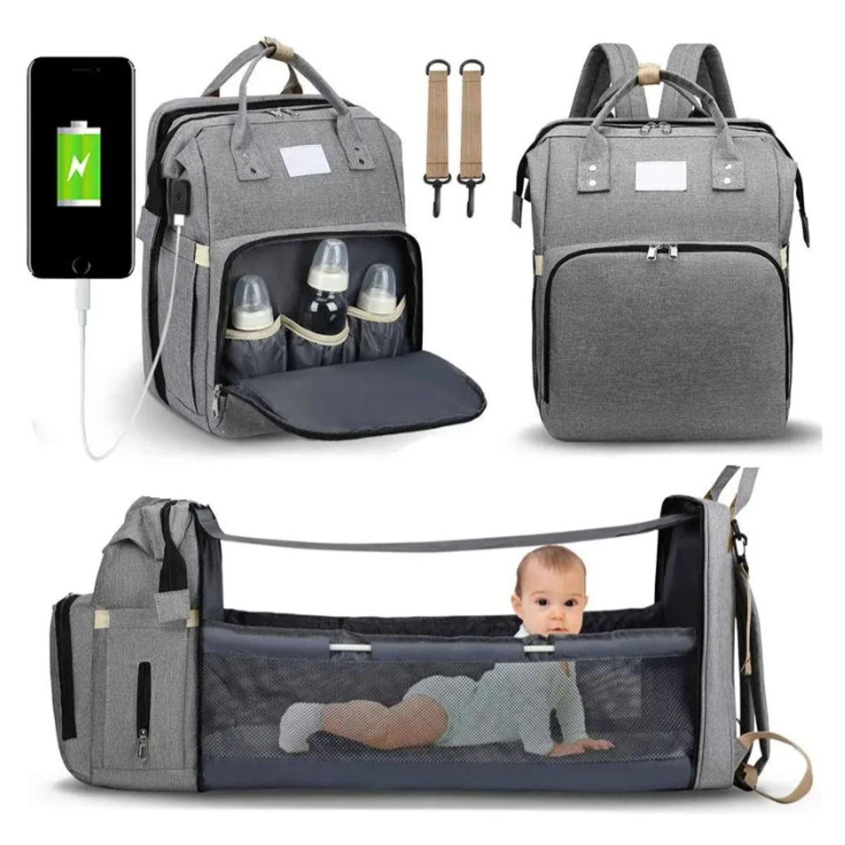 GENERICO - Mochila 3 En 1 Pañalera Cuna Y Mudador Portátil Para Bebés