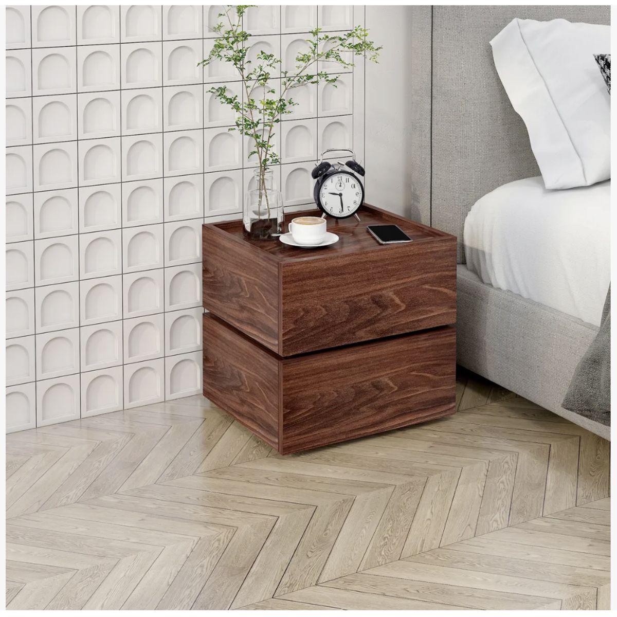 HOMER DESIGN - Velador Vanguardia Combinable 2 Cajones 45x47x34cm Melamina