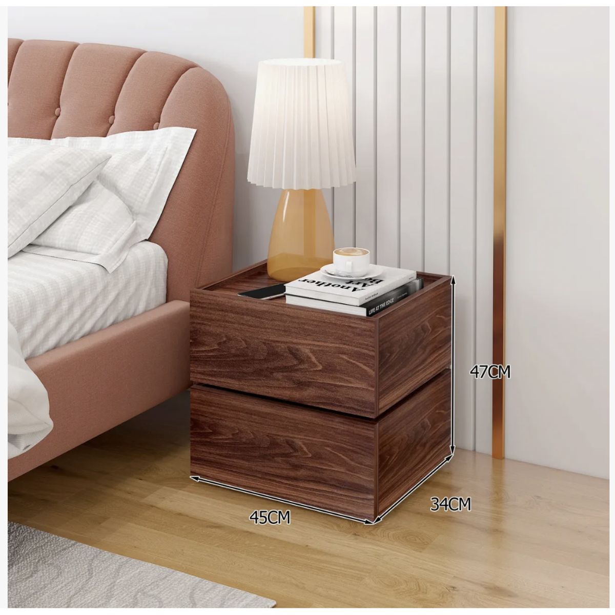 HOMER DESIGN - Velador Vanguardia Combinable 2 Cajones 45x47x34cm Melamina