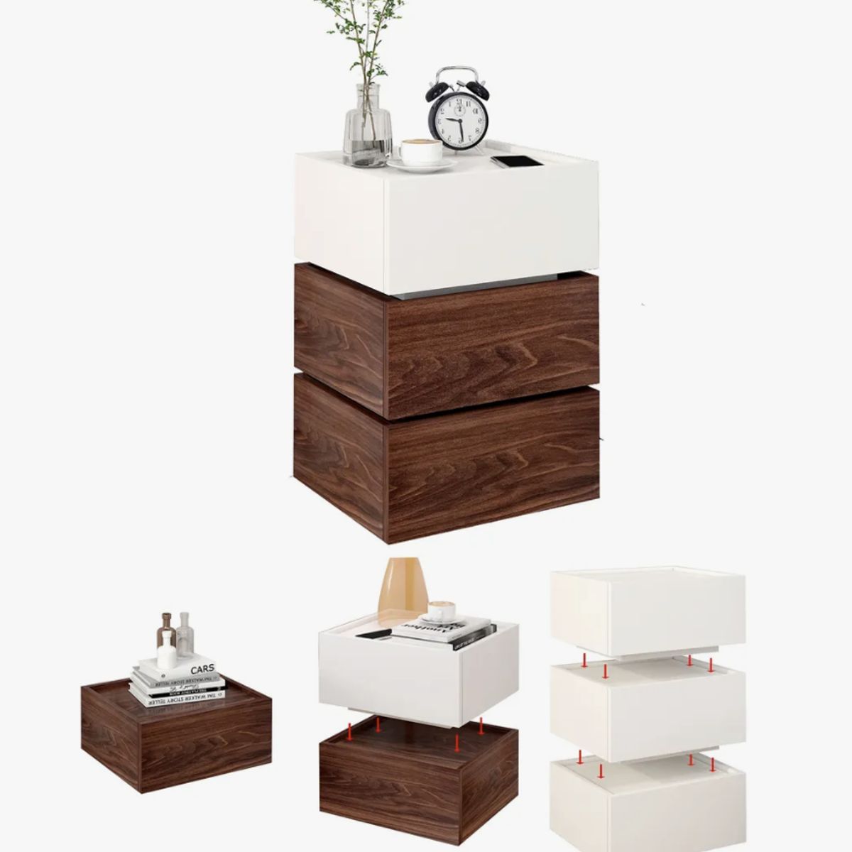 HOMER DESIGN - Velador Vanguardia Combinable 3 Cajones 45x70x34cm Melamina