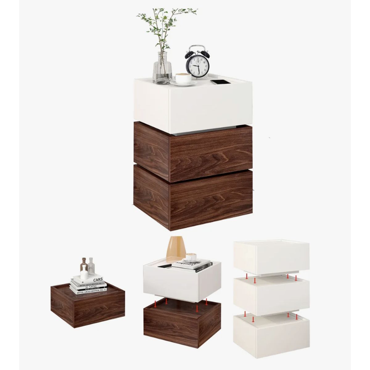 HOMER DESIGN - Velador Vanguardia Combinable 3 Cajones 45x70x34cm Melamina