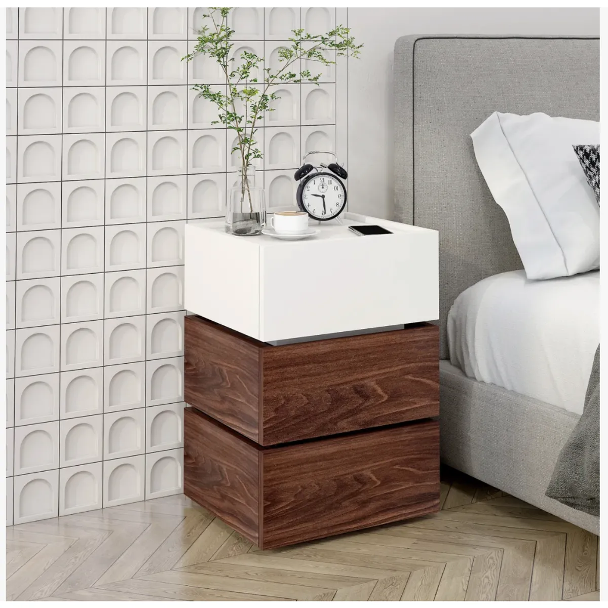 HOMER DESIGN - Velador Vanguardia Combinable 3 Cajones 45x70x34cm Melamina