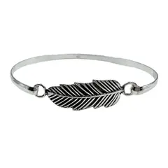 GENERICO - Pulsera Rígida Esclava Hoja Plata Envejecida Mujer