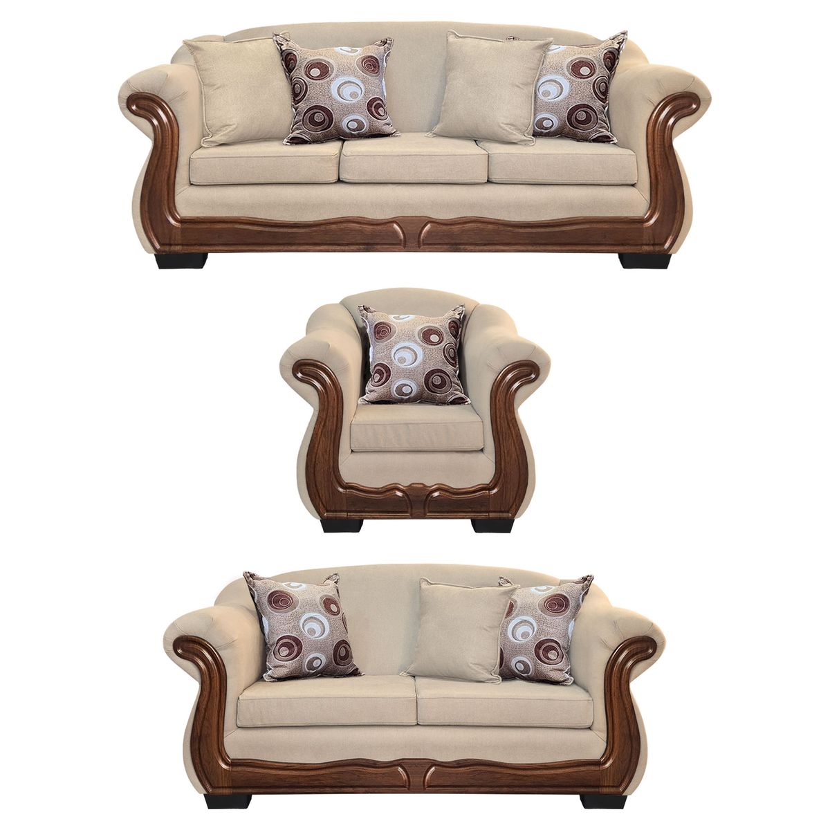 AMERICA DECORA - Living Con Resorte Estructural 8 Cuerpos Búfalo 4+3+1 Chenille Beige X