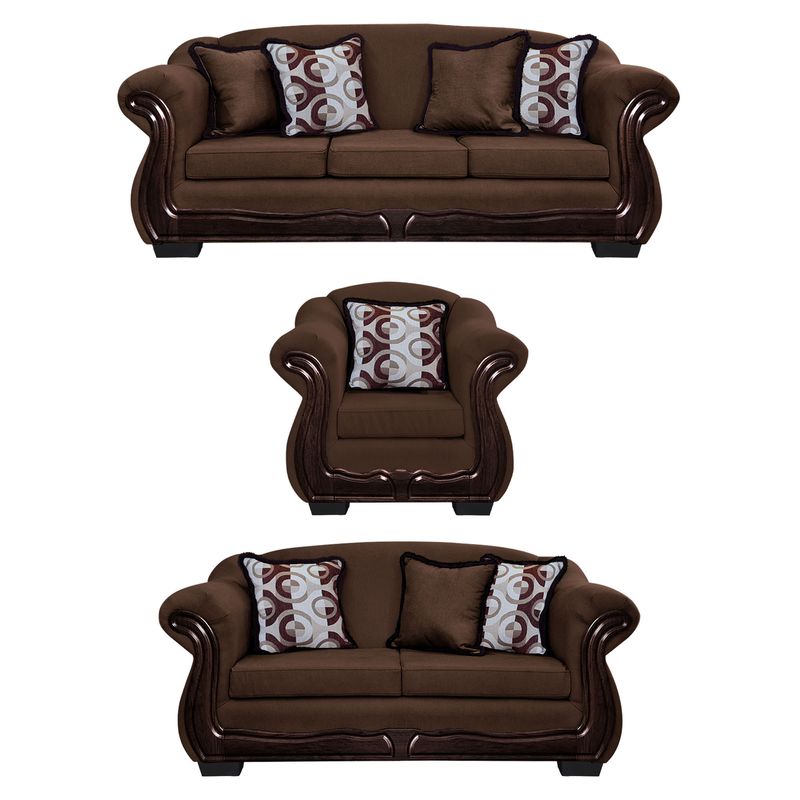 AMERICA DECORA - Living Con Resorte Estructural 8 Personas Búfalo 4+3+1 Chenille Café