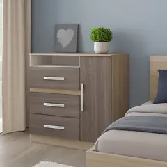 EXIT - Cómoda 3 Cajones 1 Puerta Con Textura - Marrón Oscuro…