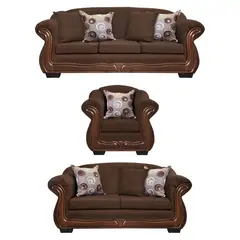 AMERICA DECORA - Living Con Resorte Estructural 8 Cuerpos Búfalo 4+3+1 Chenille Café X