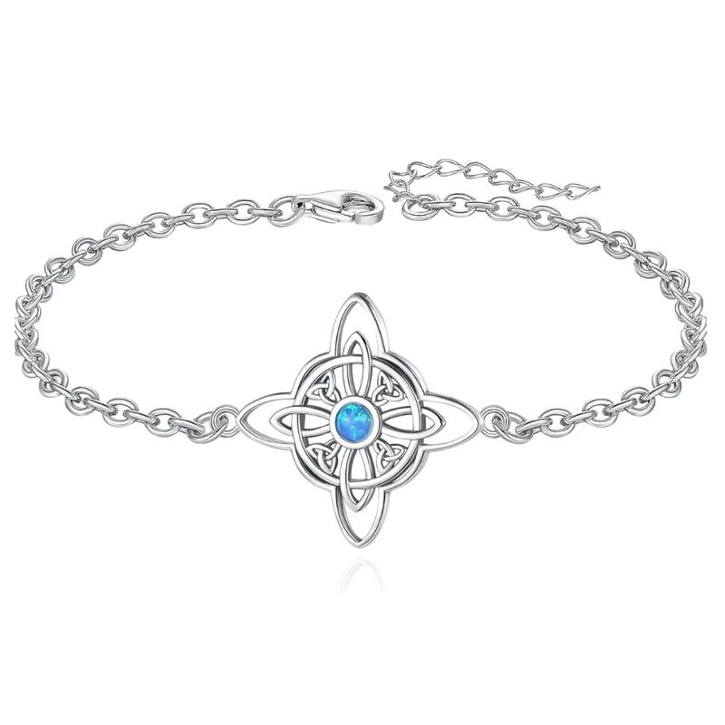 GENERICO - Pulsera Nudo Brujas Y Triquetas Plata Ópalo Azul Proteccion