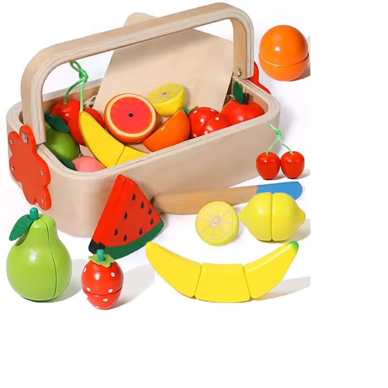 GENERICO - Juego Corta Frutas Y Verduras Madera Con Imán Niños